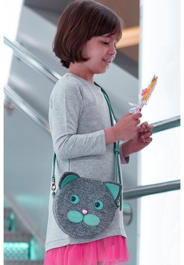Фетровий дитяча сумка Miss Kitty з шкіряними бірюзовими вставками